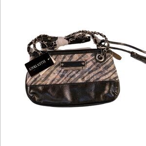 Ellen Tracy purse shoulder bag  vegan black with zebra print and gold accents